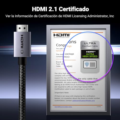 Miniatura 2 de UGREEN 8K Cable HDMI 2.1 Certificado 8K 60Hz 4K 240Hz 48Gbps (2M)