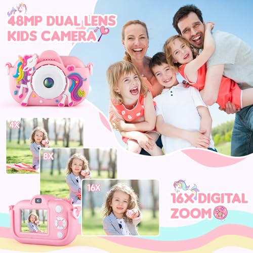 Kids Camera for 3-5 Years Old Girls Gift, 48MP Kids Digital Camera with 32GB SD Card, 16X Digital Zoom, Toddler Camera Toys Christmas Birthday Gifts for Boys Girls - image 5