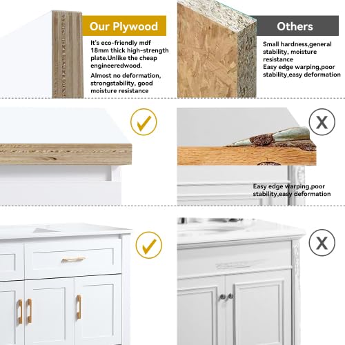 Image of KEIKI 48 inch Bathroom Vanity with Sink, Freestanding Storage Cabinet with 4 Soft Closing Doors & 4 Drawers, Solid Wood Frame, Modern Design, White
