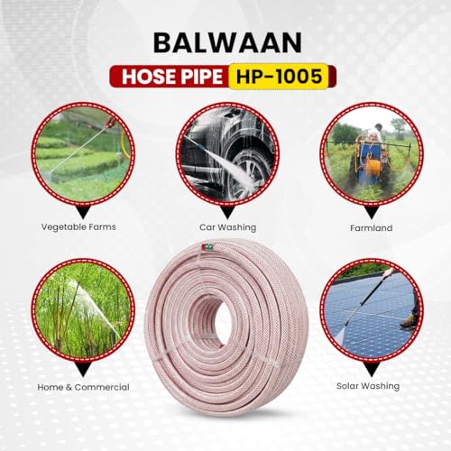 Image of BALWAAN Garden Hose Pipe | 50 Meter Length | 10 mm Size | 5 Layer Cross Braided | UV & Weather Resistant | Strong, Flexible & Leak-Proof Water Pipe | HP-1005