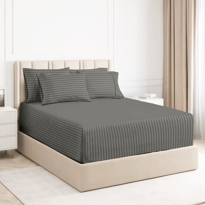 VAS COLLECTIONS Premium Cotton Elastic Fitted Bedsheets with 2 Pillow Covers | Double Bed with All Around Elastic 220 TC Supersoft | Size - 78x60+10 inches, Greys