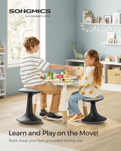 Image of SONGMICS Kids Wobble Chair 6-12Y, Active Sitting Stool with Focus Support, 18.1 inch Height 154 lb Capacity, Anti-Slip Base Tool-Free Assembly, Ink Black and Dove Gray UOSC010B01
