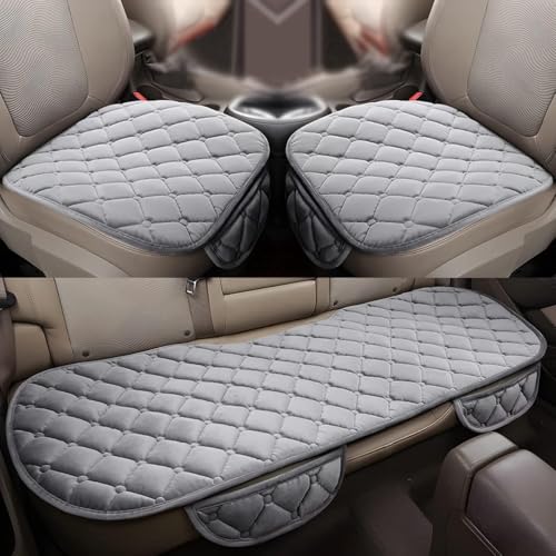 Image of Car Seat Cushion Set for Back Seat, Quilted Velvet Seat Pads with Anti-Slip Bottom and Elastic Installation Bands,3 Piece Set (Grey)