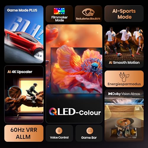 Hisense 55E7Q 55 Inch 4K UHD QLED TV, Smart TV, Game Mode Plus, Filmaker Mode, Dolby Vision Atmos, HDR10, HLG, HDR Immersive, AI 4K Upscaler, Dolby MS12, DTS X, Voice Control (2025)