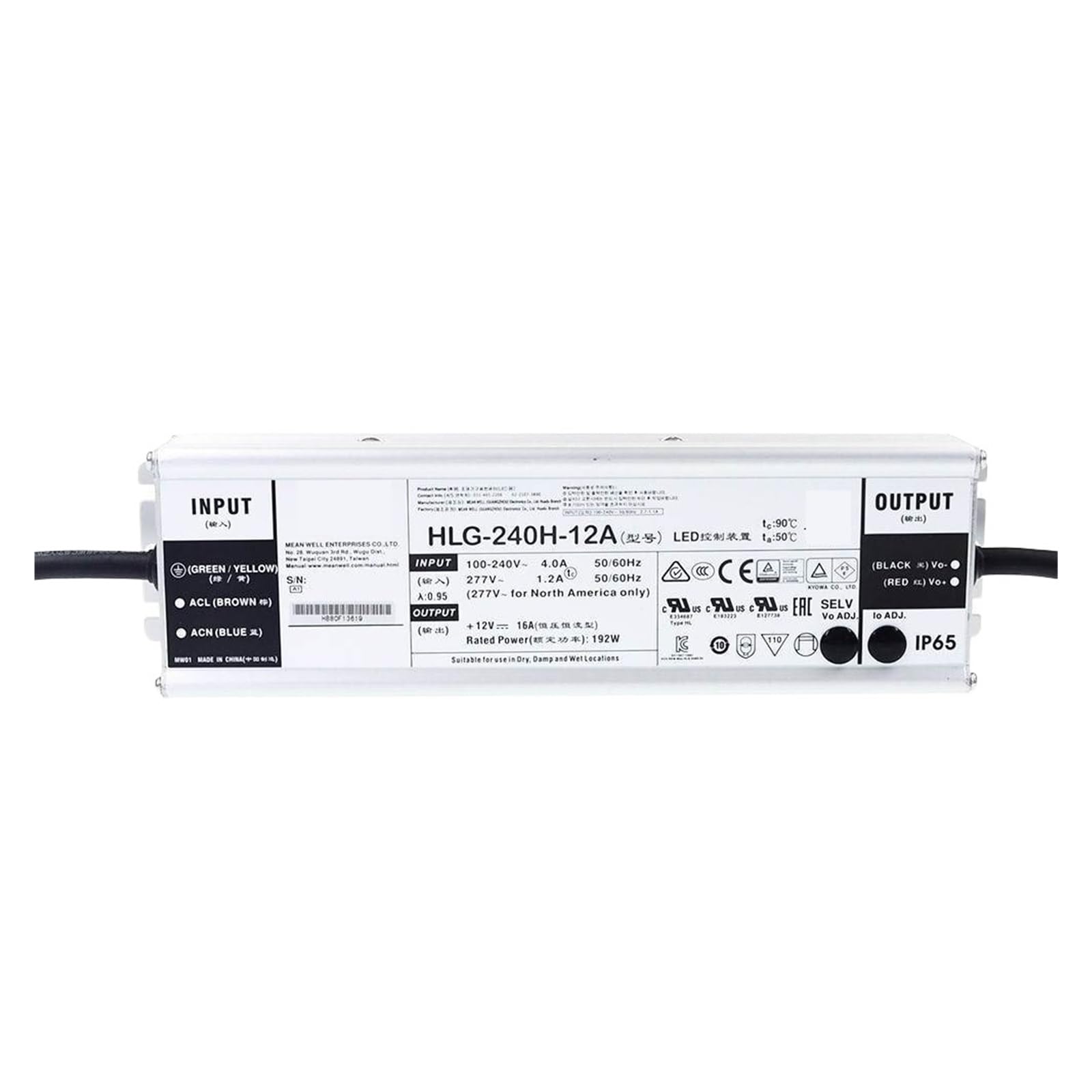 Alimentation étanche HLG-240H-15A évitez les pannes d'éclairage extérieur sous la pluie