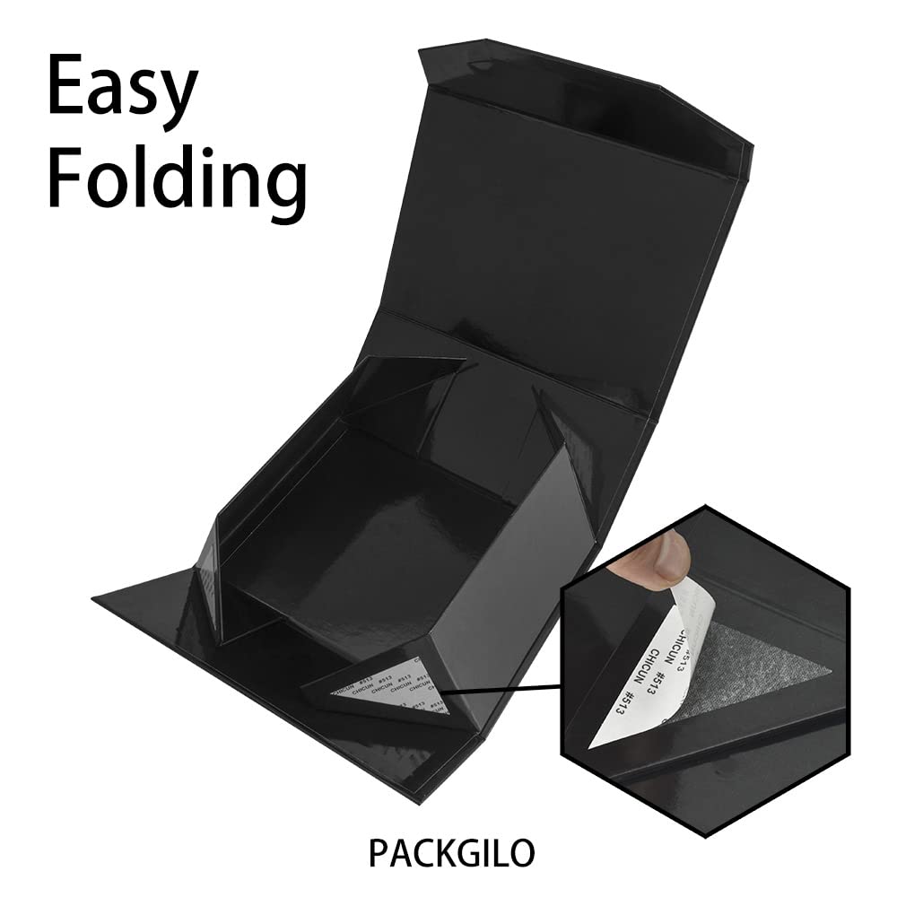 Paquete De 5 Cajas De Regalo Negras 24 X 15 X 8 Cm Plegables