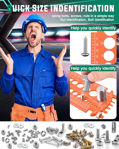 Bolt Gauge (Metric and SAE) - Bolt Sizer For Quickly Sizing Nuts And Bolts, Plastic Measuring Tool, Easy To Read Size And Thread Gauge