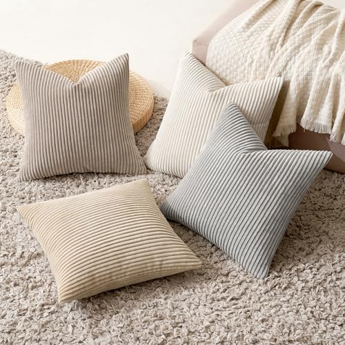 Image of MIULEE Soft Corduroy Decorative Throw Pillow Covers Neutral Tan 18x18