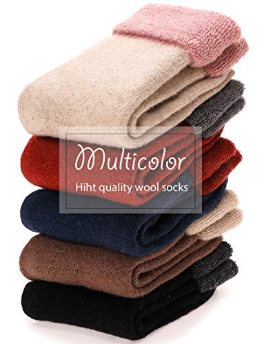 Image of EBMORE 5 Pairs Women Merino Wool Boot Socks Warm Thermal Winter Thick Hiking Cozy Cabin Crew Comfy Socks for Ladies