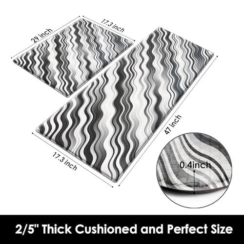 Arttown TCL2024032028-PVCKM2 Marble Geometric Anti-Fatigue Kitchen Rug Set Of 2 Dark Black Line Gradient Cushioned Kitchen Floor Standing Mat Waterproof Non-Slip Kitchen Mat And Rugs Pvc Ergonomic Comfort Foam Rug thumb #1