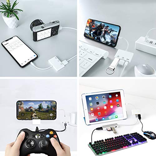 Image of rosyclo Lightning to USB3 Camera Adapter, Apple MFi Certified 3 in 1 USB 2.0 Female Cable OTG Adapter with Charging Port,Compatible with iPhone12 /11 /11Pro /X /8 /7 /6 /iPad,USB Drive,MIDI Keyboard,Mouse
