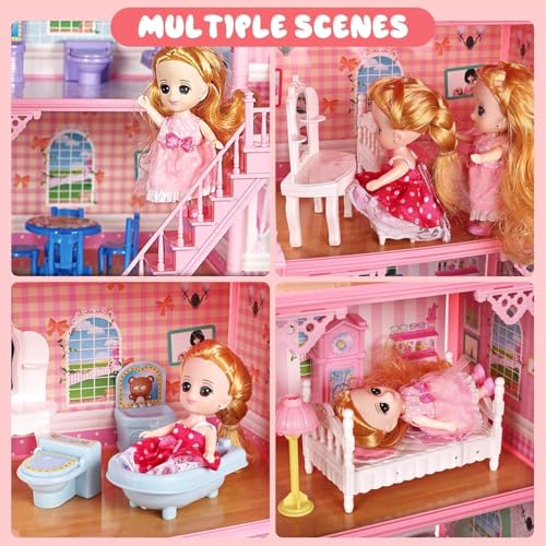 Image of Doll House, Upgraded 4-Story Dollhouse with Glow in The Dark, Girl Toys Doll House Playset with 2 Dolls, 12 Play Areas, Furniture & Accessories, Princess Gift Toys for Girls, Boys..