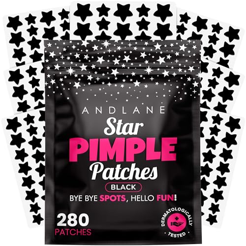 Andlane 280Pcs Star Pimple Patches for Face - Pimple Patches Cute Stars - Hydrocolloid Salicylic Acid Tea Tree Oil Centella - Black Color 3 Sizes Zit Stickers