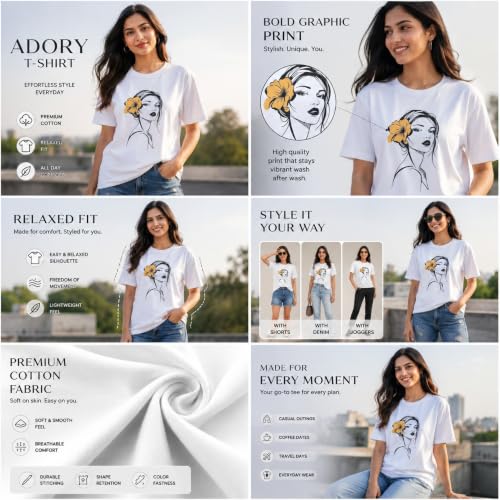 Image of Adory Women's Graphic Printed Cotton T-Shirt