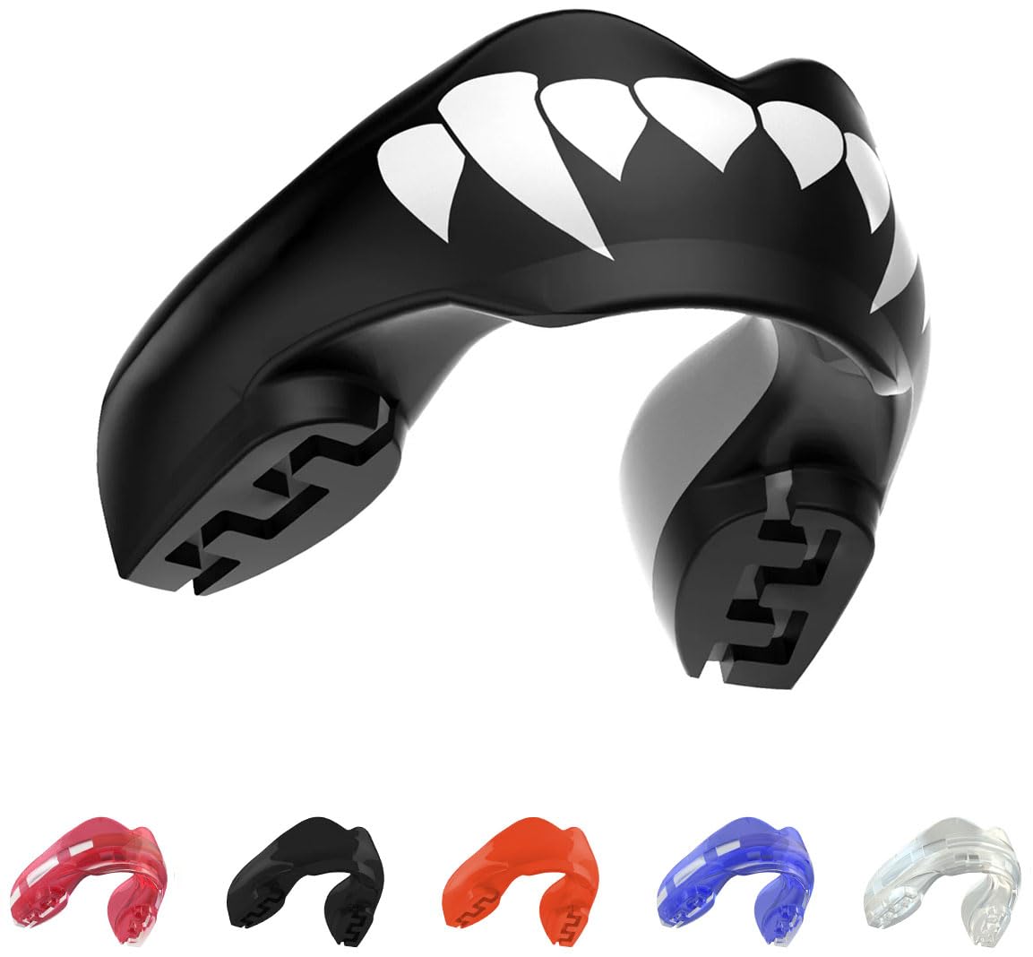 SAFEJAWZ Mouthguard for Braces, Upper & Lower Protection Remoldable Mouth Guard with Case for Boxing, Basketball, Football, MMA, Lacrosse, Hockey and All Contact Sports One Size (Fangz)
