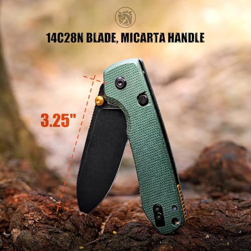 Image of Vosteed Raccoon2.0 EDC Folding Pocket knife, Top Liner Lock Knife with 3.25 inch Sandvik 14C28N Steel Blade, Green Micarta Handle for Camping, Hiking - A2901