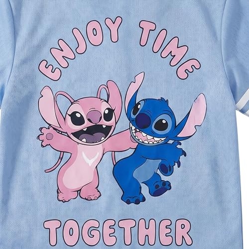 Image of Disney Lilo & Stitch Girls Baseball Jersey Shirt Button Down Kids Tee Stitch Angel Sizes 4-16
