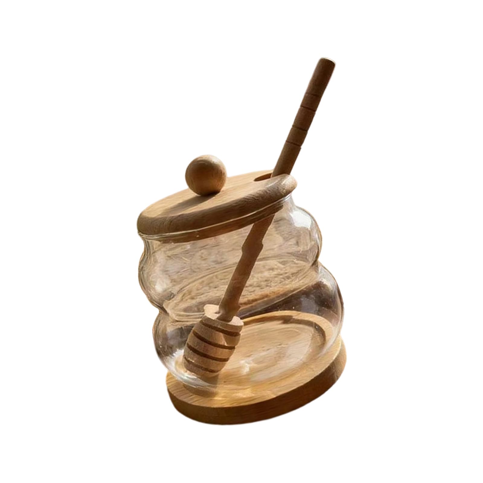 Piceioep High Borosilicate Glass Storage Jar with Wood Stirrer and Lid Honeys Container for Honeys and Syrups Dear Dispenser with Stirrer