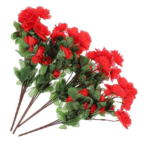 UKCOCO 4 Piezas Rododendro simulado Exterior Plantas decoración del hogar Planta Falsa Decorativo decoración de Flores Artificiales Flor Falsa Decoracion Floral Alambre de Hierro Rojo