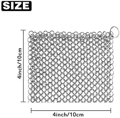 Cast Iron Chainmail Scrubber, Non-Scratch, Stainless Steel Mesh Scourer for Skillets,Griddles,Pans or Woks, Dutch Oven, Multifunction Cookware Cleaner