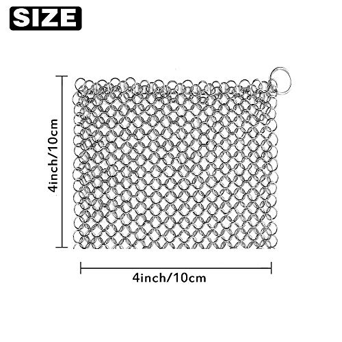 Cast Iron Chainmail Scrubber, Non-Scratch, Stainless Steel Mesh Scourer for Skillets,Griddles,Pans or Woks, Dutch Oven, Multifunction Cookware Cleaner