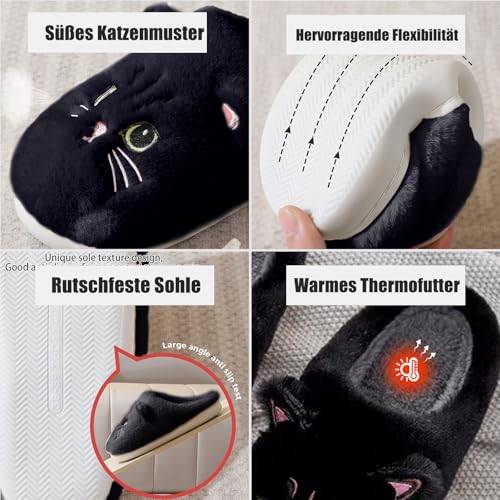 Puimentiua Winter Katze Hausschuhe,Damen Plüsch Hausschuhe,Kuschel Lustig Tiere Schuhe,Cat Slippers (44-45 EU)