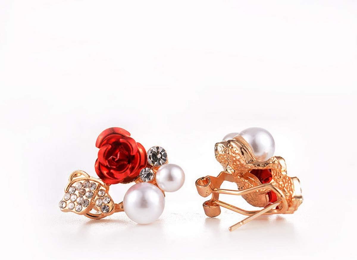 Flower Pearl Earrings - CZ Floral Pearl Stud Earrings for Women,S925 Sterling Silver Red Rose Pearl Stud Earrings Hypoallergenic,Spring Dainty Earrings Gifts for - Image 6