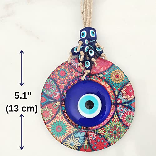 Erbulus Evil Eye Decor Mandala Wall Hanging - 5.1" Wooden Circle - Turkish Nazar Amulet - Evil Eye Protection Charm - Wall Art Amulet in a Box