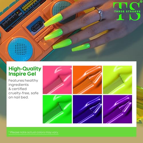 Image of THR3E STROKES Gel Nail Polish Set - 6 Colors Gel Polish Glitter Gel Polish Sparkle Nail Polish Gel Manicure DIY Salon Nail Art Gifts (RAVE NEON (RN5347), 7.5ML)