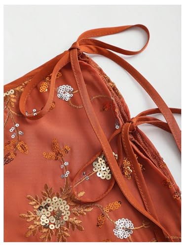 Floerns Women's Summer Floral Sequin Short Skirt Tie Side Low Waist Beach Vacation Skirts4