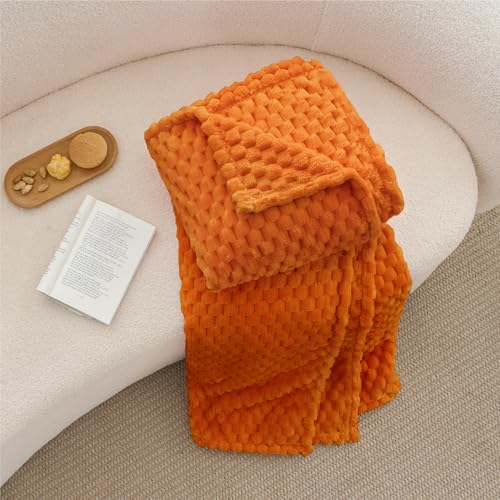 Image of BEDELITE Fall Throw Blanket for Couch, Soft Gifts for Women, Orange, 50*60 | 3D Jacquard Decorative Fleece Blanket, Super Soft Plush Throws, Cute Birthday Gift for Women & Men, Suitable for Autumn