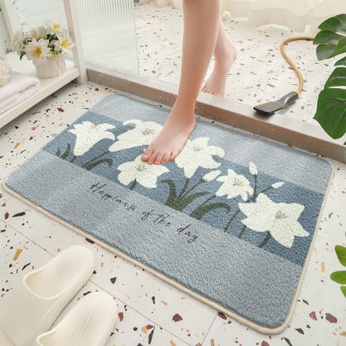 Badezimmerteppich Blaue Lilie Badematte rutschfest,Weiche Badteppich,Badvorleger...