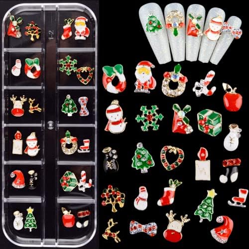 editTime Charms Metal Alloy 3D Nail Art Bow Elk Butterfly Rhinestone Crystal Diamonds Nail Studs Manicure Jewelry for Crafts DIY Nail Art Tip (Christmas)