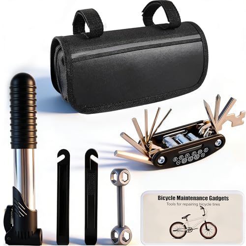 AutoViteX 33Pcs Bike Repair Tool Kit with Mini Bicycle Pump, 16 in 1 Multi-Tool, 2mm-6mm Allen Wrenches, Bicycle Repair Bag Used for Mountain and Road Bikes