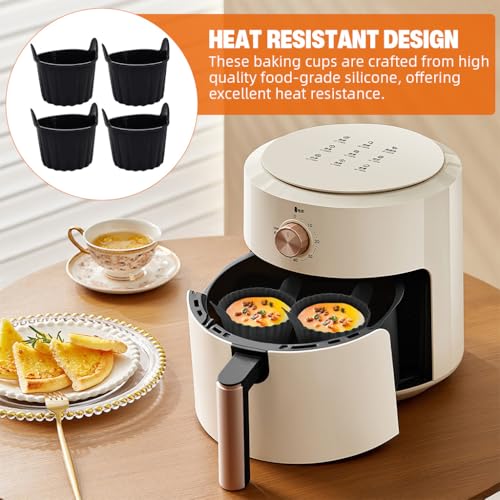 Image of Supvox 4Pcs Baking Cups for Air Fryer Food Grade Heat Resistant Silicone Muffin Cups with Grips Cupcake Liners Multi Use Non-Stick Silicone Molds for Micorwave Oven, Air Fryer, Oven