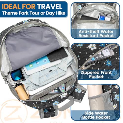 Image of ZOMAKE Ultra Lightweight Packable Backpack 25L, Foldable Hiking Backpacks Water Resistant Small Folding Daypack for Travel(Black, White Polka Dot Floral)