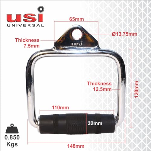 Image of USI Universal Cable Machine Attachment LAT Pulldown Attachments Home Gym Triceps Pull Down Attachment Cable Machine Equipments for Home Gym (Silver- D Handle)