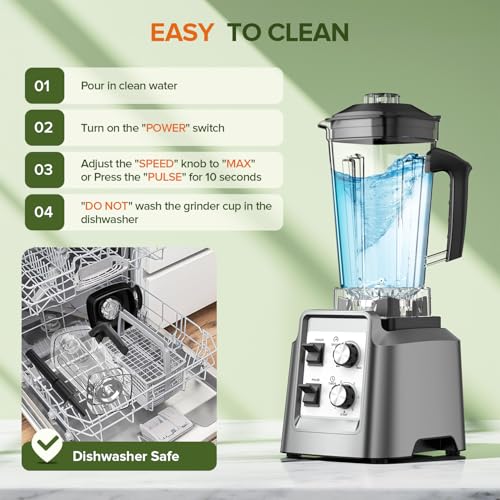 Smoothie Blender - Powerful Blender for Smoothies, Blenders for Kitchen with 68Oz Pitcher & 20Oz Grinder, Adjustable Speeds, Timing Control, BPA Free