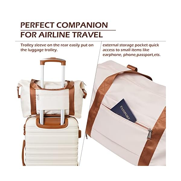 COOLIFE-Travel-Duffel-Bag-Weekend-Bag-with-Trolley-Sleeve-Cabin-Bag-40x20x25-for-Ryanair-Airlines-Dry-Wet-Seperated-Sports-Gym-Bag-Carry-On-Bag-for-Women-Men-Sports-Bag-White COOLIFE Travel Duffel Bag, Weekend Bag with Trolley Sleeve, Cabin Bag 40x20x25 for Ryanair Airlines, Dry & Wet Seperated Sports Gym Bag Carry On Bag for Women Men Sports Bag (White)