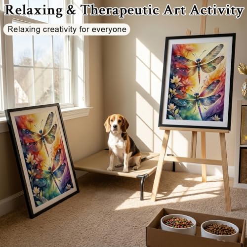 Image of HASTHIP DIY Diamond Painting Kit, Colorful Dragonfly DIY Diamond Art Canvas with Resin Rhinestones, Watercolor Floral Full Drill Craft Set, Sparkling Wall Decor Handmade Gift Kit, 40x30cm, No Frame