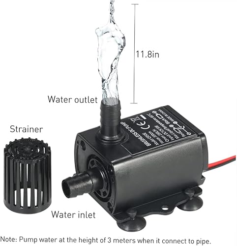 Decdeal Water Pump Aquarium, Submersible Water Pump, DC 12V 5W, Mini quiet Pump for Pond Aquarium Fish Tank, 280L/H, Lift 300cm