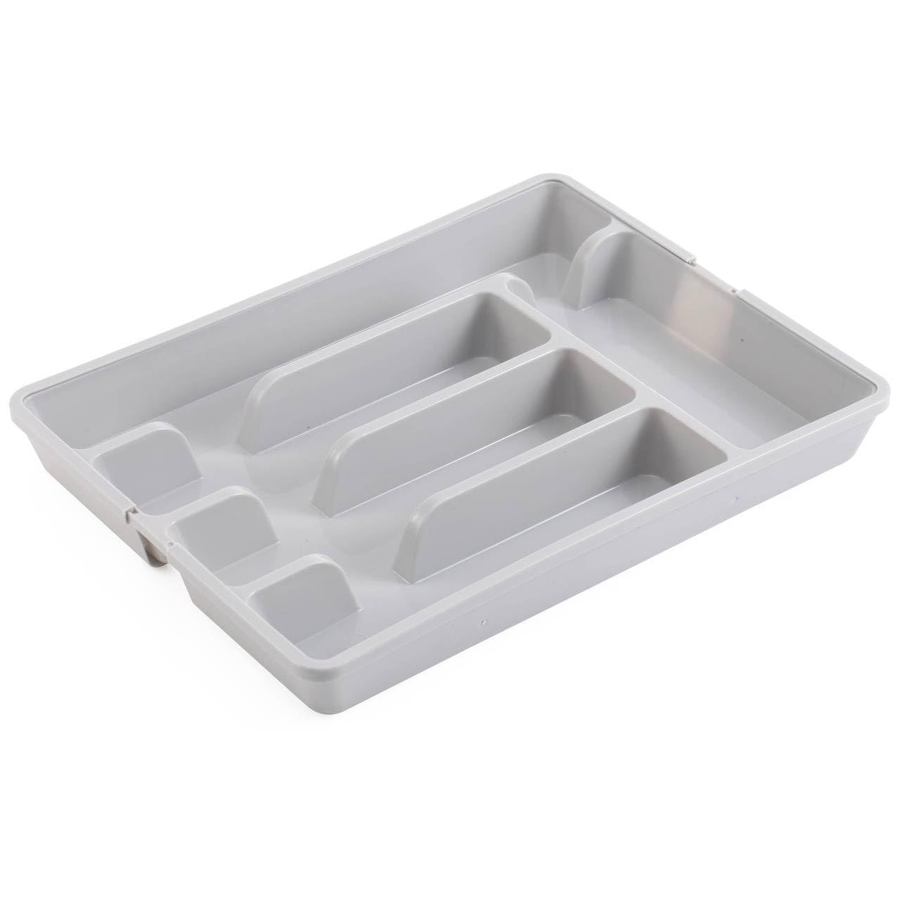 Urbn-Chef Grey 7-Section Extendable Plastic Cutlery Tray, Kitchen Drawer Organiser With 5-To-7 Compartments For Utensils & Larger Tools - Versatile, Durable, Easy-To-Clean & Adjustable To Reduce Clutter
