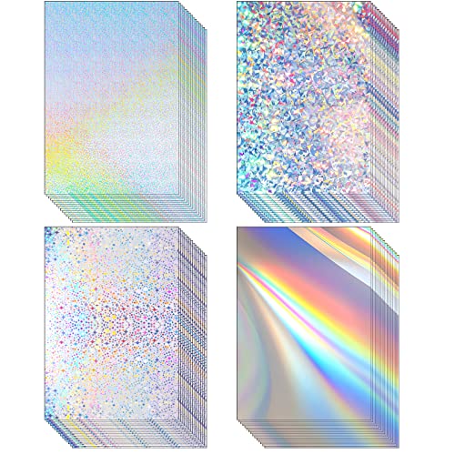 Kosiz 100 hojas de papel holográfico metálico brillante iridiscente de 8.5 x 11 pulgadas, papel de colores mixtos, cartulina metálica gruesa de 250 g/m² para álbumes de recortes, cartas, pósteres,