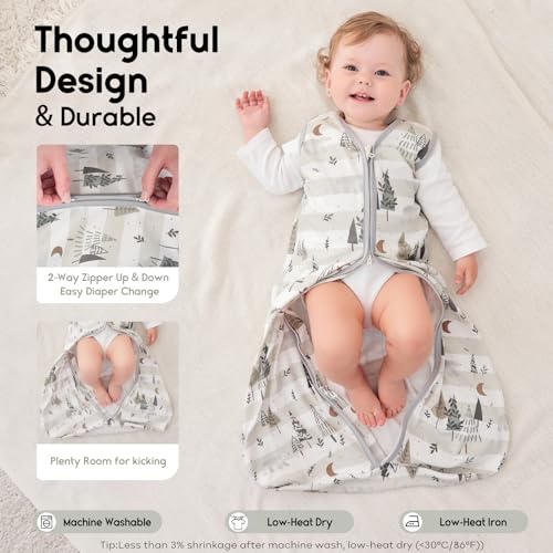 Image of Yoofoss Baby Sleep Sack 12-18 Months 0.5 TOG Baby Wearable Blanket, 100% Cotton Infant Toddler Sleeping Sack 2-Way Zipper Lightweight Sleepsack, Grizzly, Large