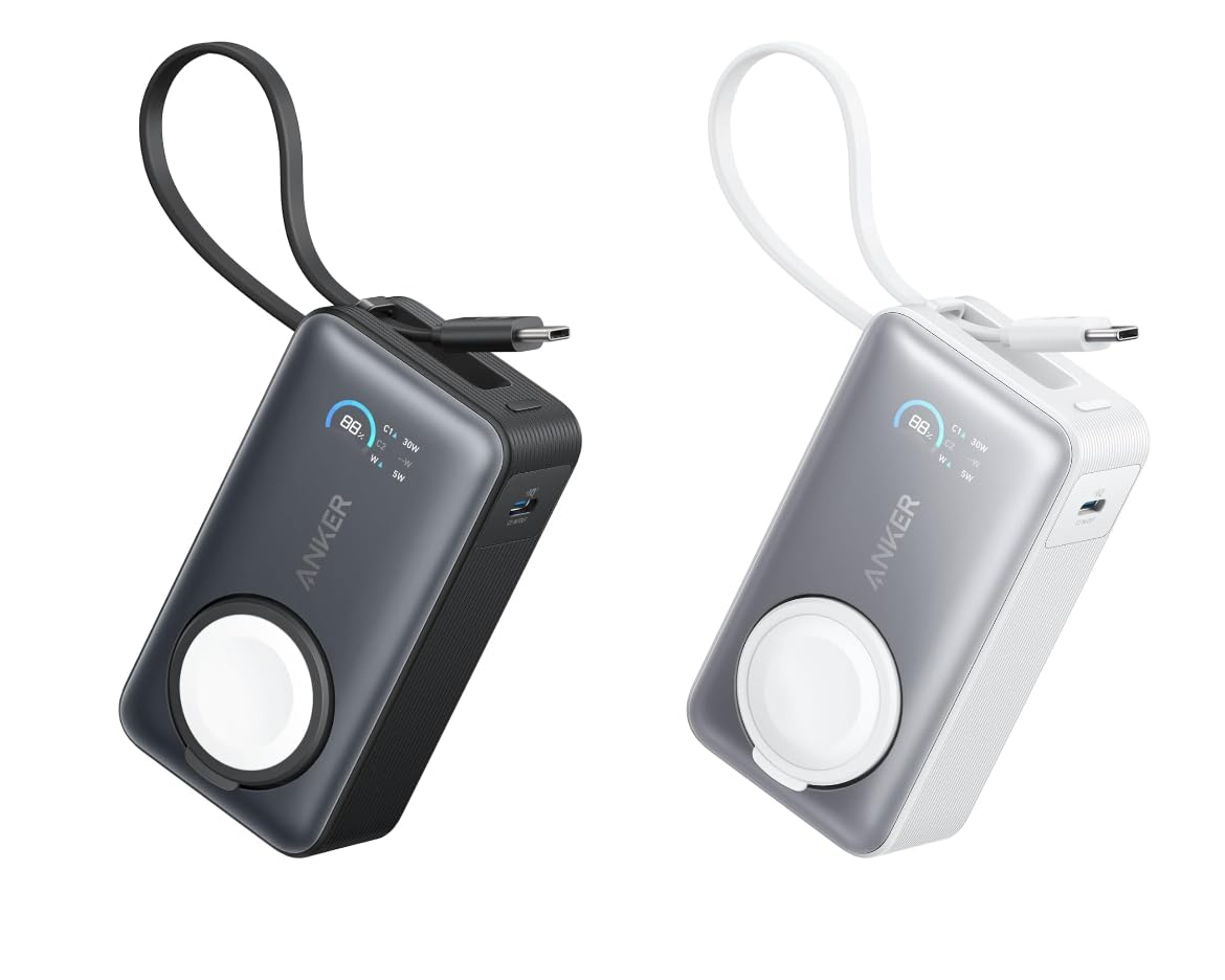 Anker MagGo Power Bank for Apple Watch Officially Certified 10 000mAh Compact Battery Pack White and Black