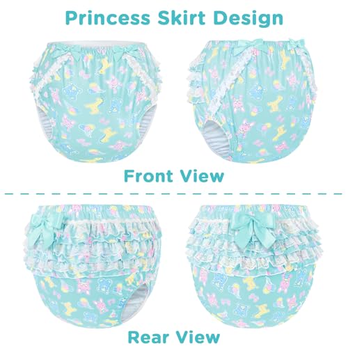 Image of Littleforbig Silky Washable Reusable Waterproof Ruffled Lace Bow Baby Parade Pattern Ruffle Adult Diaper Cover