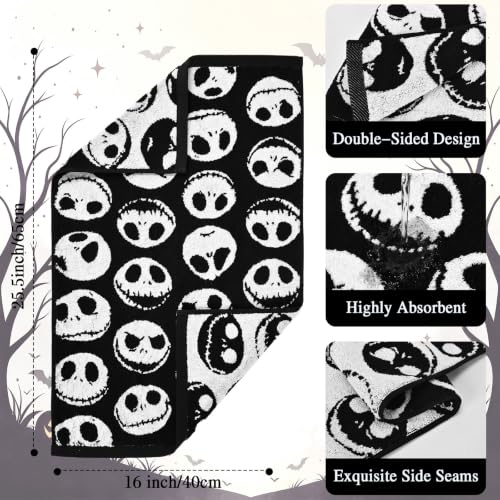 AEUEFUEA Halloween Skull Hand Towels 2 Pack, Reversible Black White Cotton - image 3