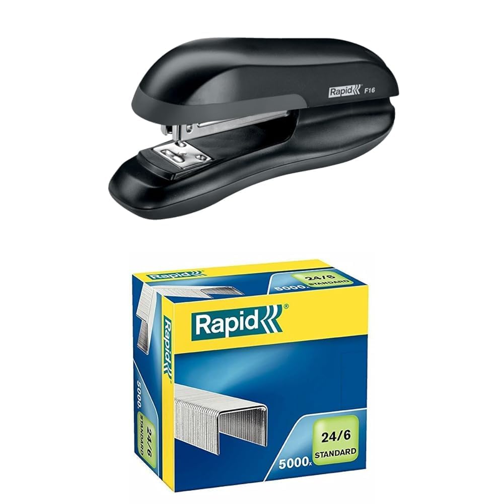 Pack 6 Rapid Grapadoras F16 30hojas Negro + Rapid 24859800, Grapas - 5000 unidades, 24/6 mm, hasta 20 Hojas