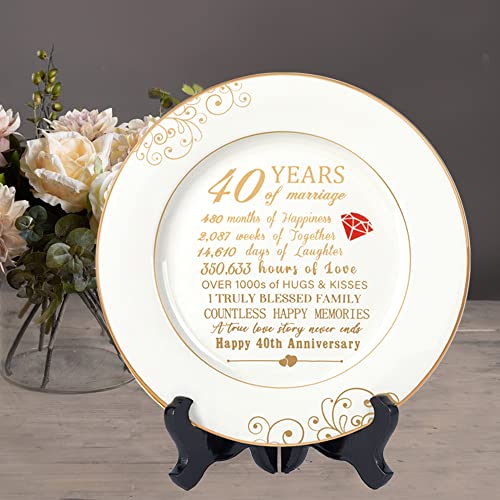 Urllinz 40Th Anniversary Wedding Gifts For Wife-40Th Anniversaty Plate With 24K Gold Foil,Happy 40 Year Anniversary Decorations For Couple Parents Him Her Husband,Golden Porcelain Plate With Stand 9" #TOP3