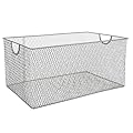 YBM Home Mesh Wire Storage Basket for Shelves, Pantry Organization, and Kitchen - Multipurpose Steel Wire Basket Holder Bin for Organizing Office Supplies, Household Toiletries and Laundry Supplies